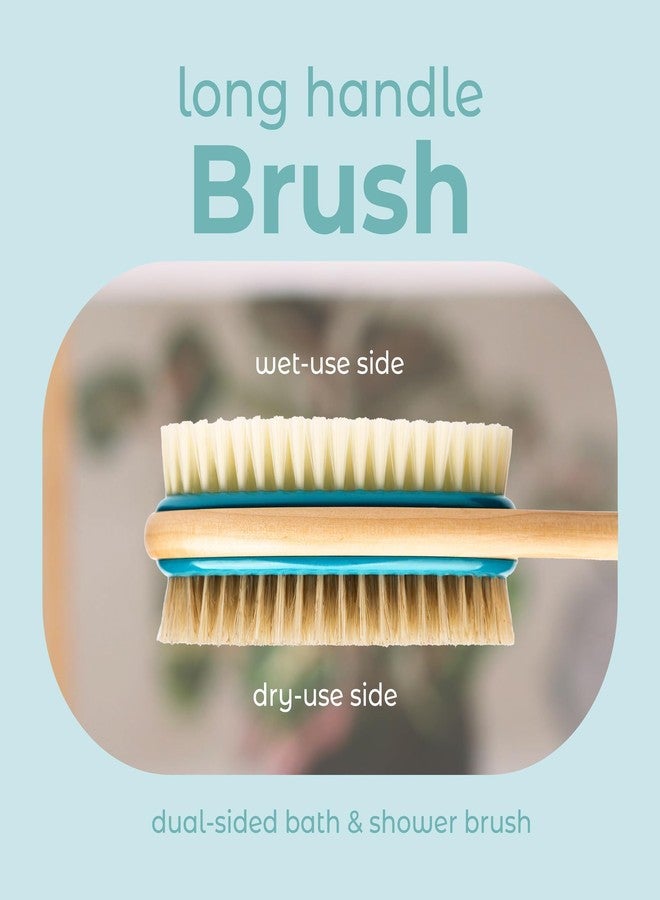 MainBasics Back Scrubber for Shower - Long Handle Dual-Sided Brush for Body Wash & Scrubbing with Exfoliating & Soft Bristles (Teal, Wood) - Image 2