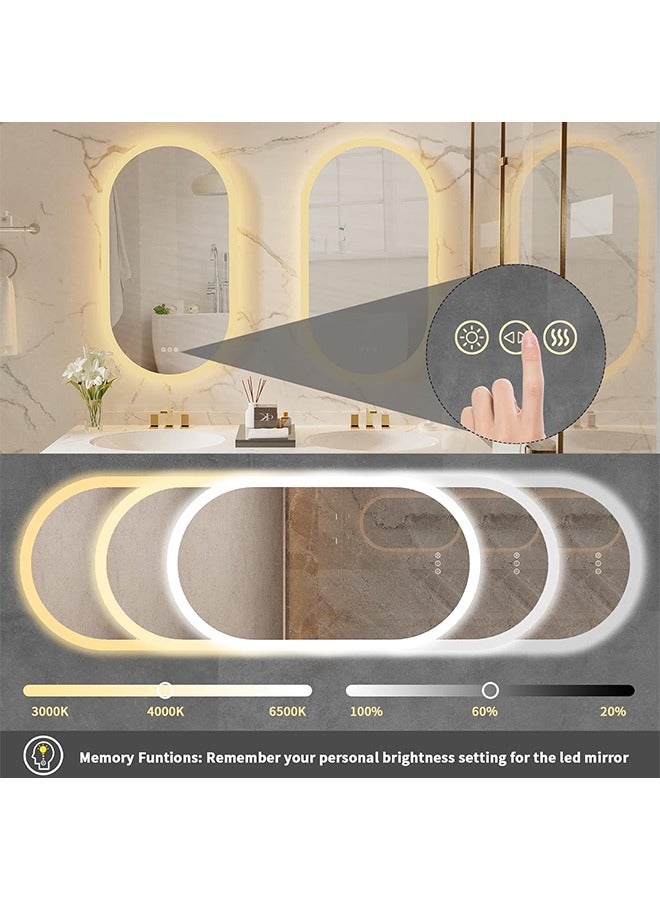 ويسفور مرآة حمام مضاءة بإضاءة LED من Wisfor مرآة حمام 500x1000 مم مضاءة على الحائط مع إضاءة مضادة للضباب 3 ألوان قابلة للتعتيم بمفتاح ذكي بوظيفة الذاكرة، عمودي أو أفقي - Image 3