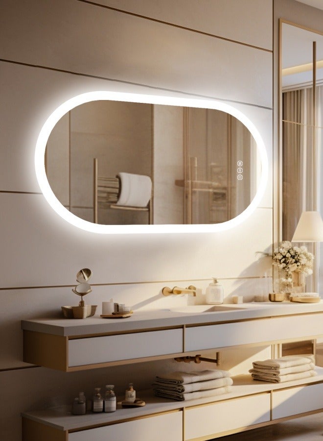 ويسفور مرآة حمام مضاءة بإضاءة LED من Wisfor مرآة حمام 500x1000 مم مضاءة على الحائط مع إضاءة مضادة للضباب 3 ألوان قابلة للتعتيم بمفتاح ذكي بوظيفة الذاكرة، عمودي أو أفقي - Image 1
