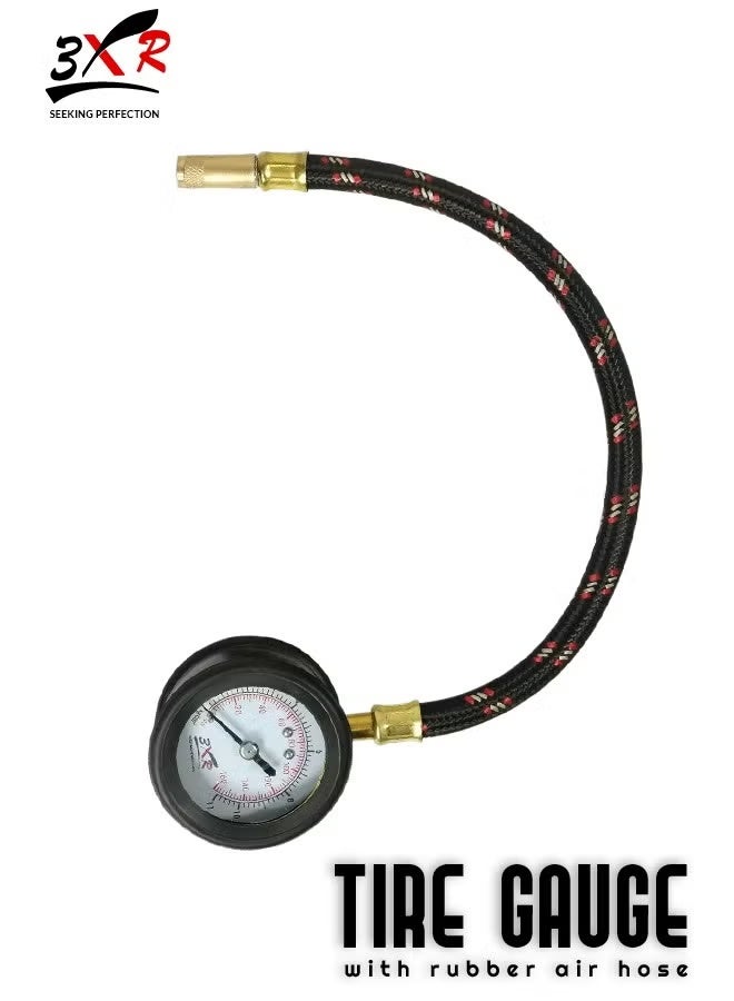 3 اكس ار مقياس ضغط الإطارات الرقمي عالي التحمل 3XR مع خرطوم مطاطي مغطى بالنايلون، مقياس الإطارات 5002