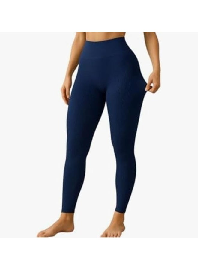 Ronza High Waist Ribbed Cotton Sports Leggings Stretchy Elastic Fabric Comfortable Fit for Women Up to 105 kg - Image 2