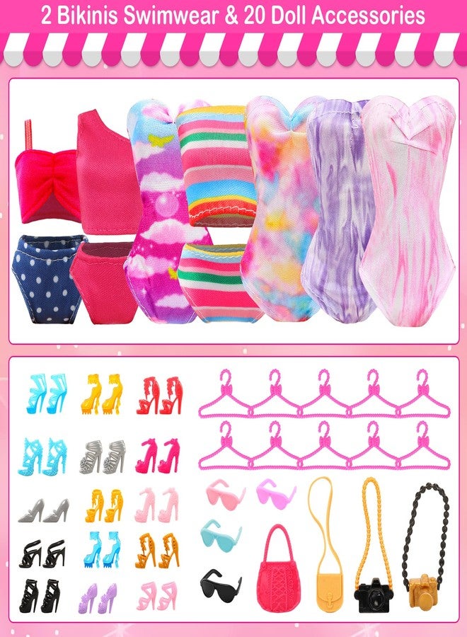 BARWA 37 Pcs Doll Clothes and Accessories for 11.5 Inch Girl Dolls Including 1Sequin Wedding Gown, 5 Tops 5 Pants, 4 Fashion Dresses, 2 Swimwear, 10 Hangers, 5 Pairs of Shoes, Bags, Glasses, Camera - Image 4