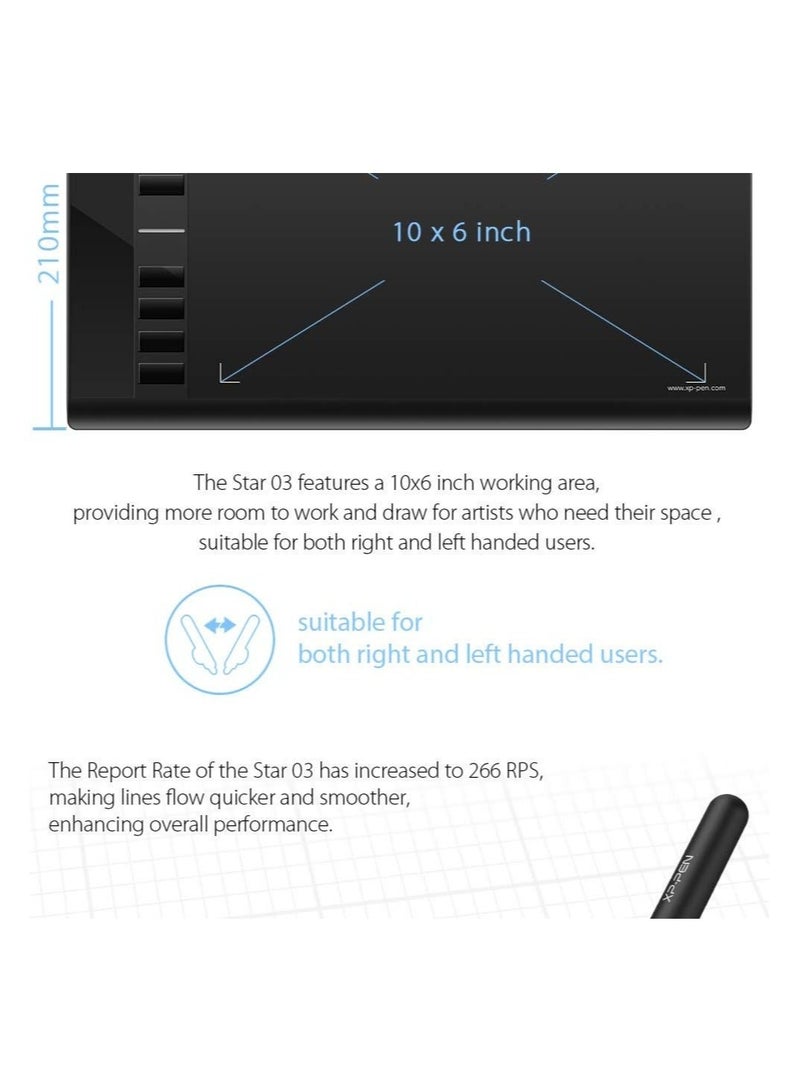 XP-PEN Star 03 12" Graphics Tablet, 10×6" Drawing Pad with Battery-Free Stylus & 8 Hotkeys for Digital Art, Design, Teaching & Creative Work - Image 2