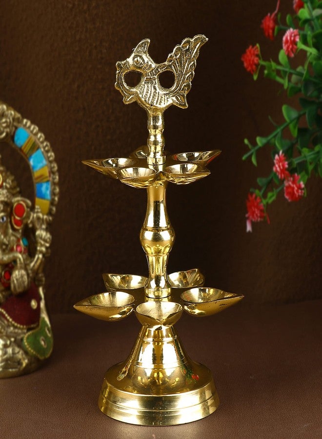 SATVIK STORE SATVIK قطعة واحدة من النحاس Panchmukhi الطاووس Kerala Samai Puja Diya Kutthu Vilakku مصباح الزيت Pooja 2 Step Diya تصميم منقوش ديباك الهندي Diwali Pooja Home Mandir Office Decor Housewarming Return Gift Items - Image 2