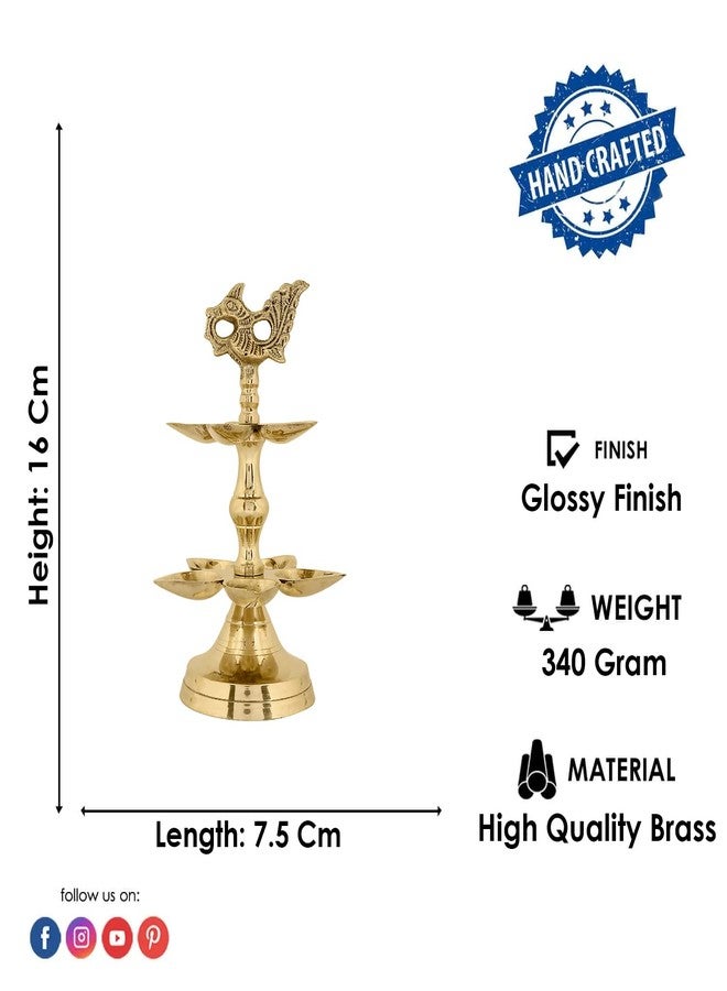 SATVIK STORE SATVIK قطعة واحدة من النحاس Panchmukhi الطاووس Kerala Samai Puja Diya Kutthu Vilakku مصباح الزيت Pooja 2 Step Diya تصميم منقوش ديباك الهندي Diwali Pooja Home Mandir Office Decor Housewarming Return Gift Items - Image 3