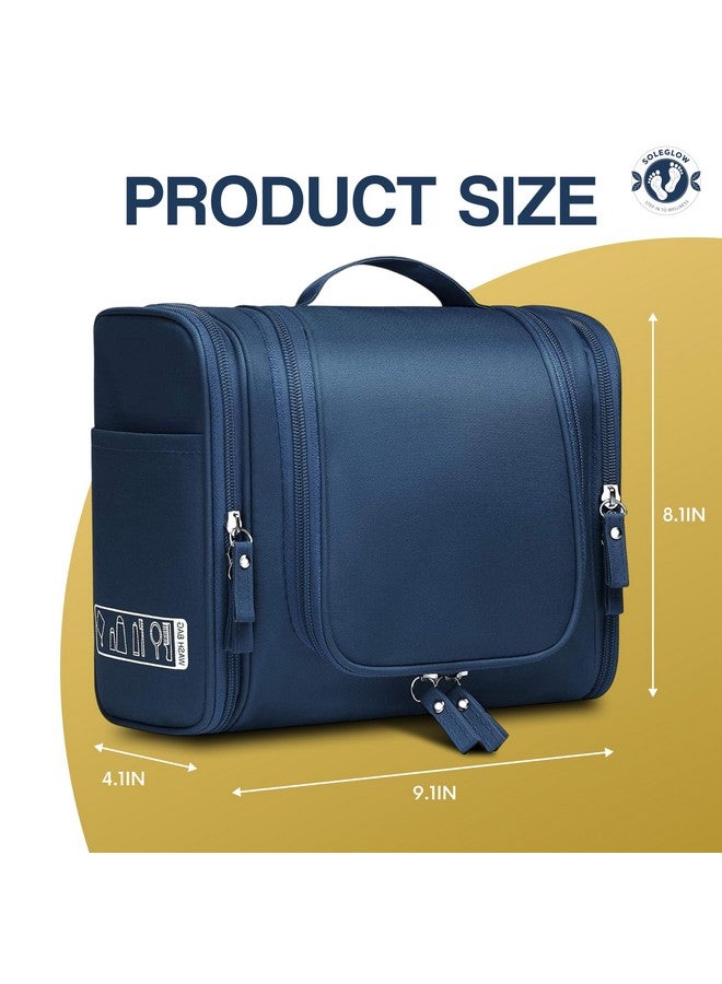 SOLEGLOW Extra Large 21cm Navy Blue Multifunctional Cosmetic Bag with Hook | Waterproof Makeup and Toiletry Organizer for Travel | Unisex Grooming Kit Storage - Image 2