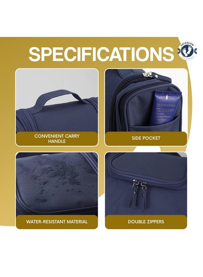 SOLEGLOW Extra Large 21cm Navy Blue Multifunctional Cosmetic Bag with Hook | Waterproof Makeup and Toiletry Organizer for Travel | Unisex Grooming Kit Storage - Image 3