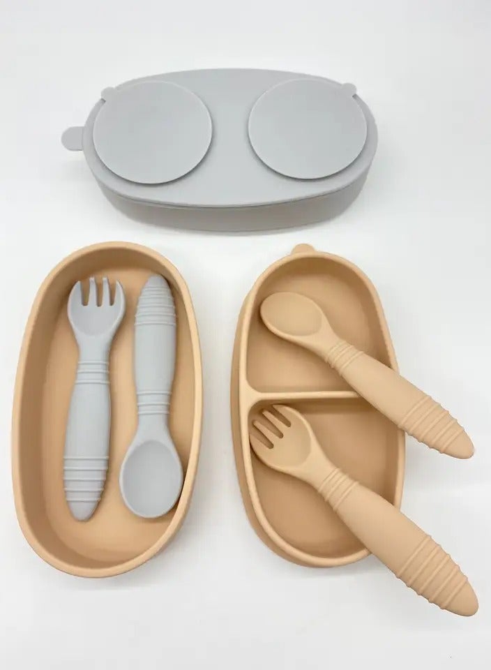 Marlowe and Sage Wanderer Plate and Container Set Children's Dishes Set Sucker Baby Food Feeding Tableware Plate Baby Eating Bowl Spoon set Kids Assist Self Feeding Training Eating Set - Image 5
