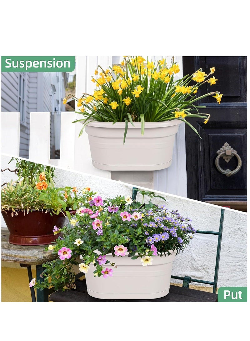 Hanging Flower Pots for Railing 11 inch Plastic Fence Hanging Railing Planter for Outdoor Plants Countryside Style Window Flower Bucket Pots with Detachable Hooks Outdoor Home Decor 2 Pack Grey - Image 3