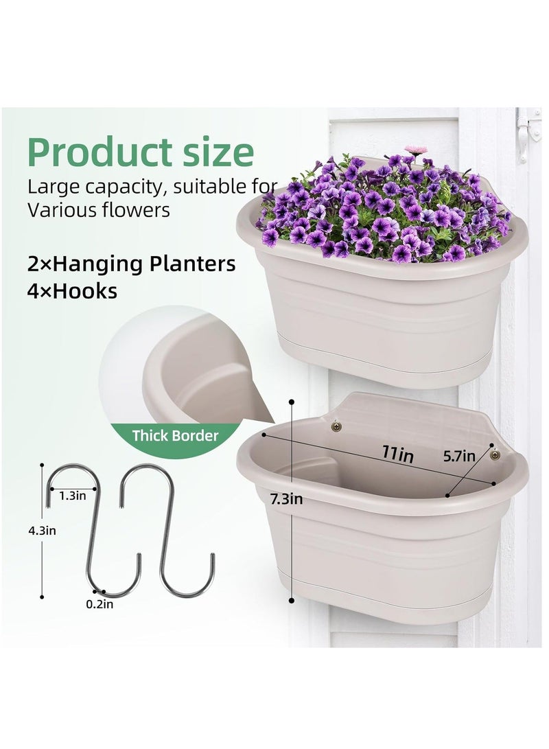 Hanging Flower Pots for Railing 11 inch Plastic Fence Hanging Railing Planter for Outdoor Plants Countryside Style Window Flower Bucket Pots with Detachable Hooks Outdoor Home Decor 2 Pack Grey - Image 2