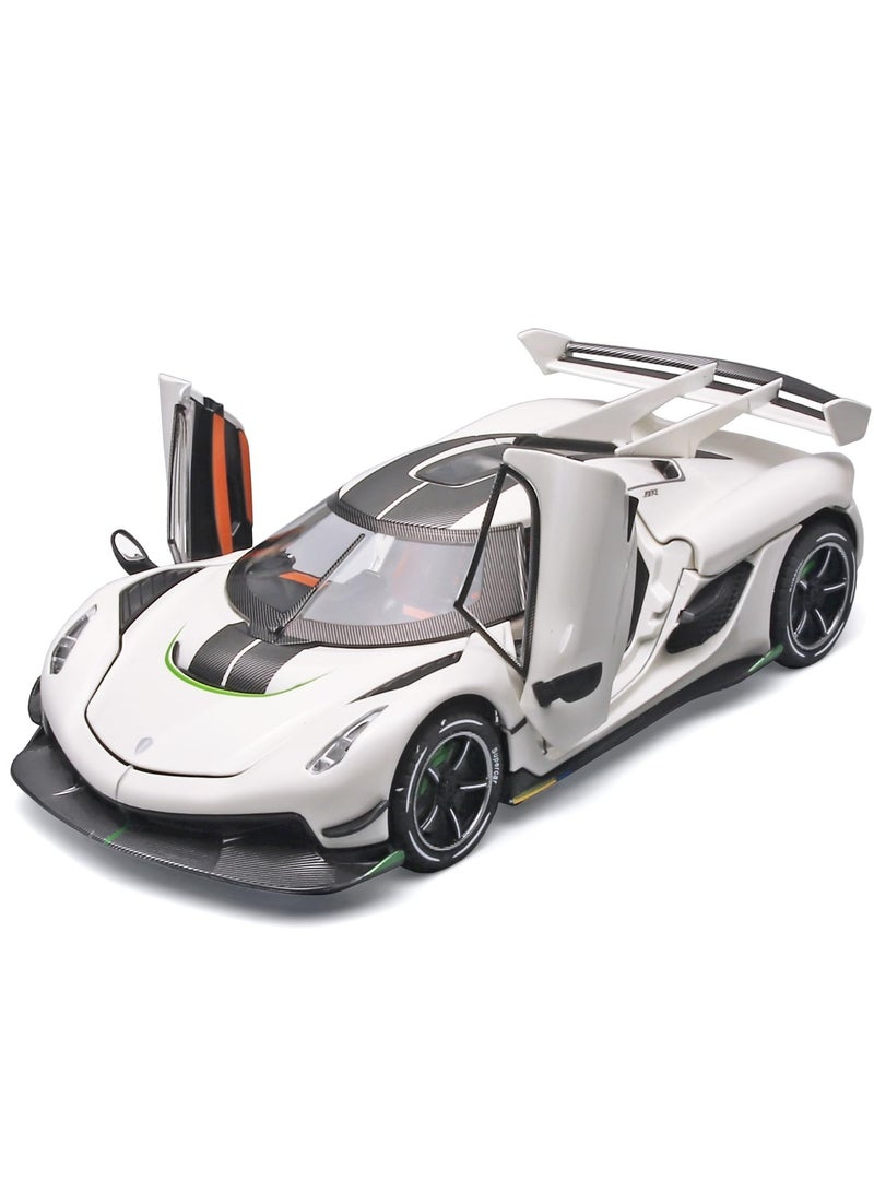 CMGTYYD Toy Cars for Boys 1/24 Koenigsegg Jesko Metal Die Cast Toy Cars, Collectibles Koenigsegg Model Car, Pull Back Koenigsegg Toy Car with Light and Sound, Cars Gifts for Age 3+ Year Old Boys (White) - Image 1