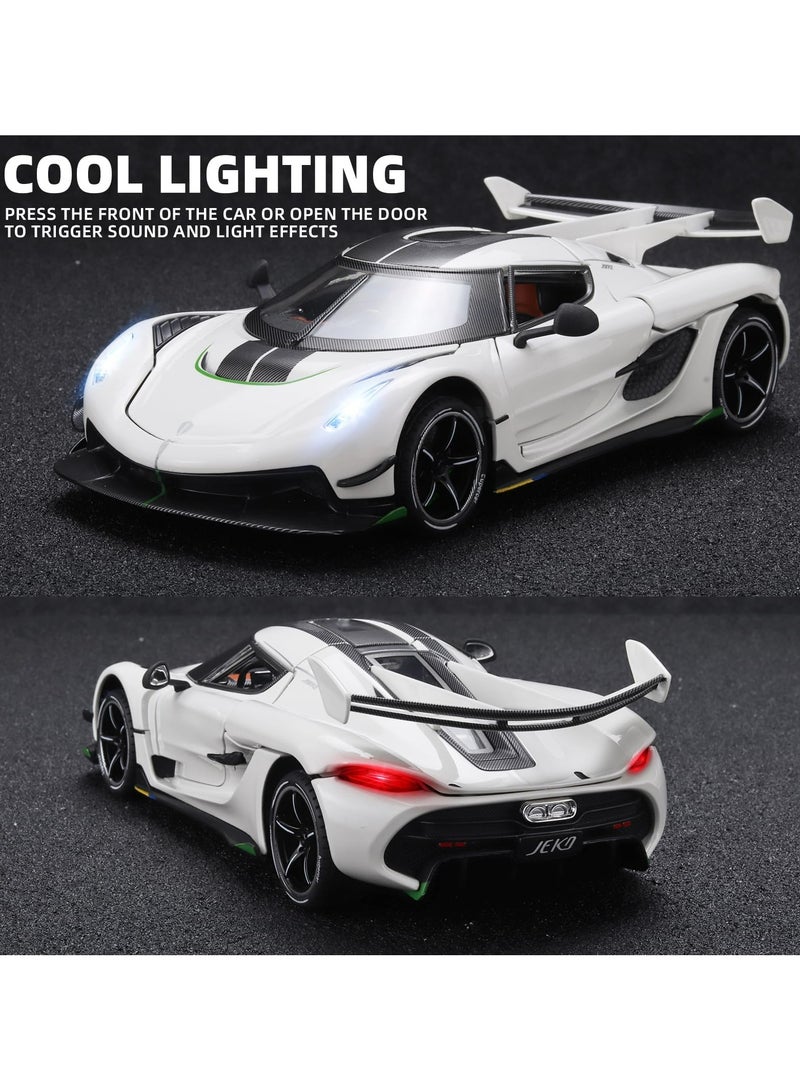 CMGTYYD Toy Cars for Boys 1/24 Koenigsegg Jesko Metal Die Cast Toy Cars, Collectibles Koenigsegg Model Car, Pull Back Koenigsegg Toy Car with Light and Sound, Cars Gifts for Age 3+ Year Old Boys (White) - Image 3