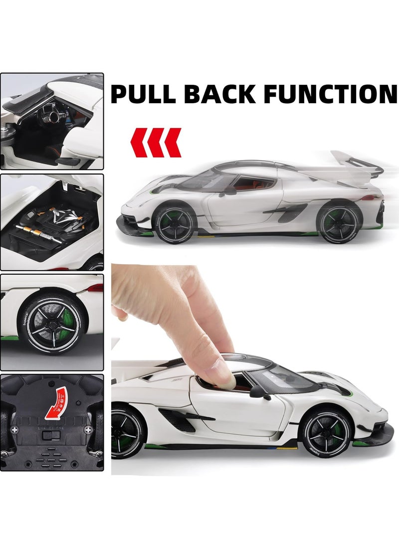 CMGTYYD Toy Cars for Boys 1/24 Koenigsegg Jesko Metal Die Cast Toy Cars, Collectibles Koenigsegg Model Car, Pull Back Koenigsegg Toy Car with Light and Sound, Cars Gifts for Age 3+ Year Old Boys (White) - Image 4