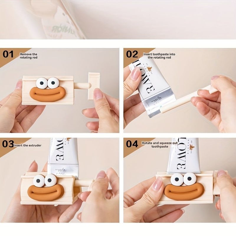Easy Squeeze Toothpaste Dispenser Apricot Color Cute Big Mouth Design Manual Bathroom Accessory For Effortless Toothpaste Use - Image 4