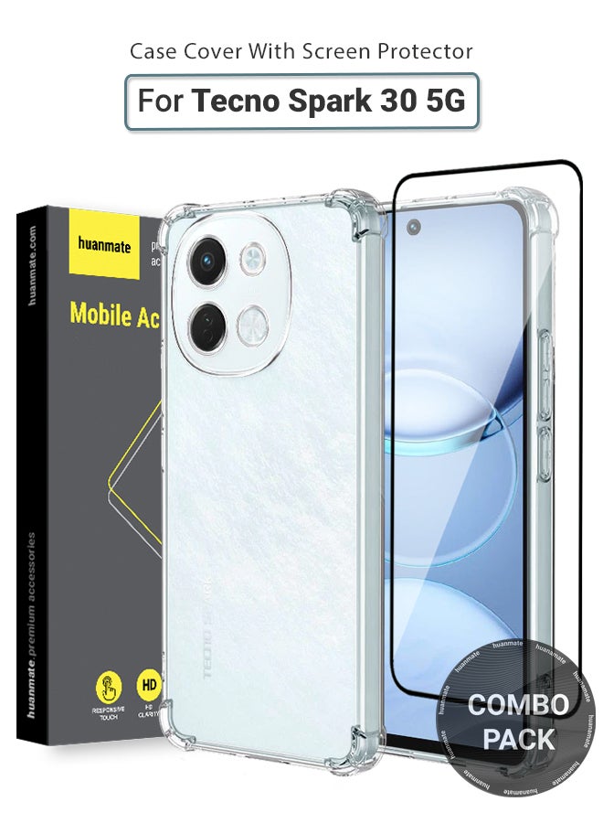 huanmate 2 in 1 Tecno Spark 30 5G Protection Pack - Ultra Clear Shockproof Case & Edge-to-Edge Screen Protector, 360 Degree Protection, Back Cover & Screen Protector for Tecno Spark 30 5G - Image 1