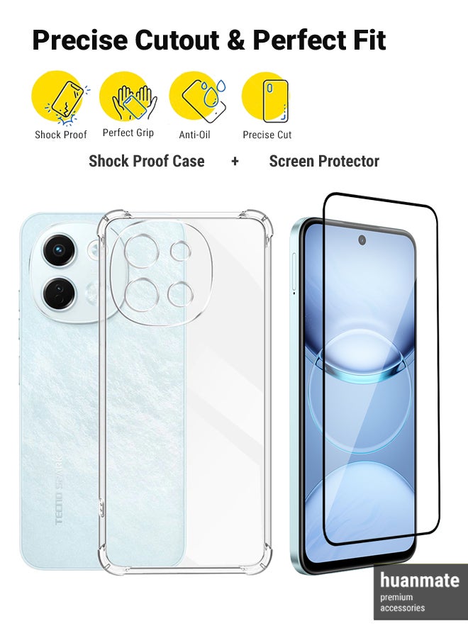 huanmate 2 in 1 Tecno Spark 30 5G Protection Pack - Ultra Clear Shockproof Case & Edge-to-Edge Screen Protector, 360 Degree Protection, Back Cover & Screen Protector for Tecno Spark 30 5G - Image 2