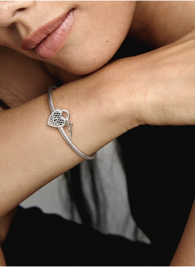 Pandora Moments Women's Sterling Silver Love You Heart Padlock Bracelet Charm