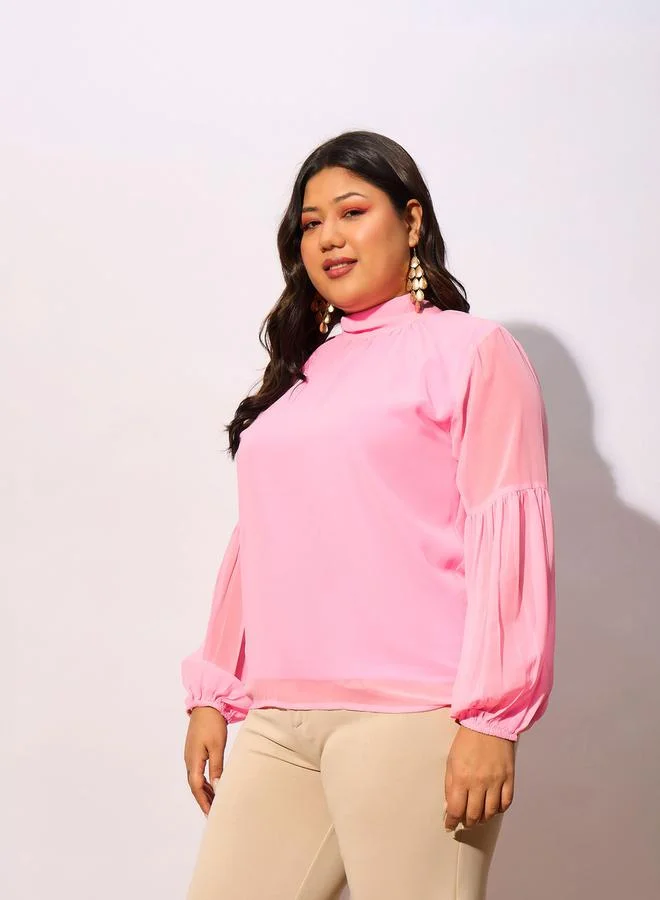 SASSAFRAS Plus High Neck Top with Bishop Sleeve by Styli