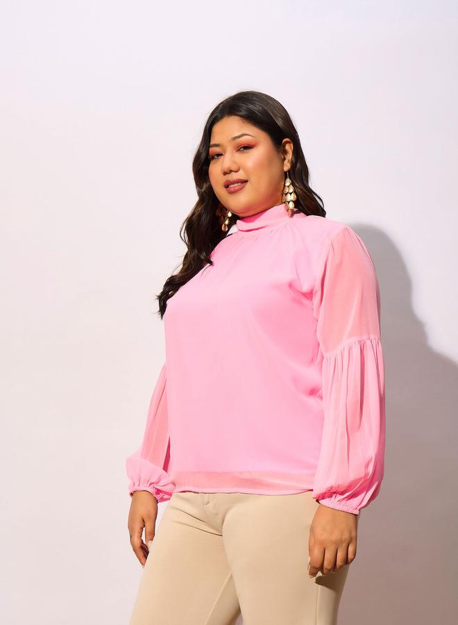 SASSAFRAS Plus High Neck Top with Bishop Sleeve - Image 3