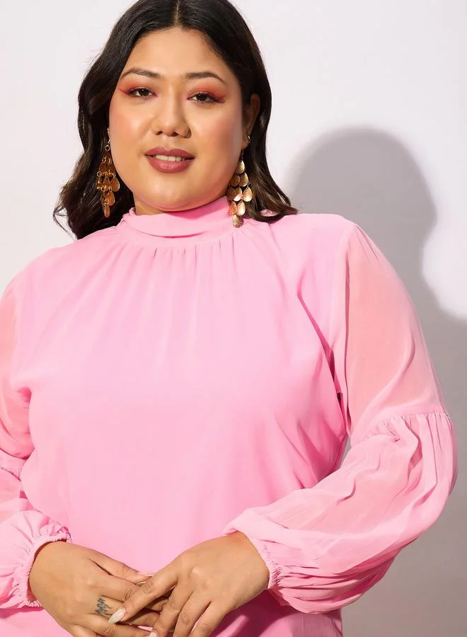 SASSAFRAS Plus High Neck Top with Bishop Sleeve by Styli