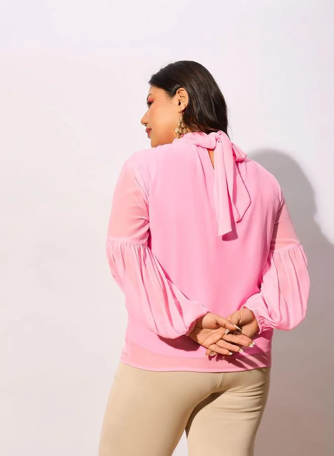 SASSAFRAS Plus High Neck Top with Bishop Sleeve by Styli