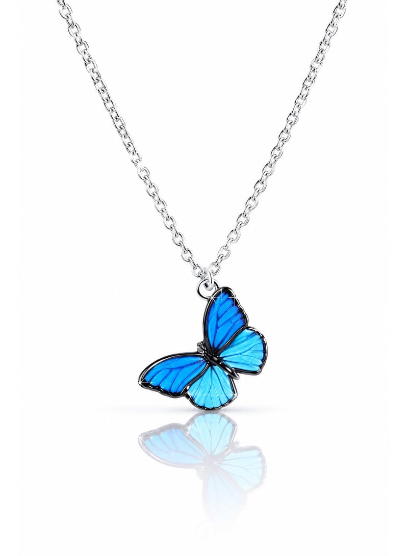 RAFAL Blue Morpho Butterfly Pendant Necklace for Women – Elegant Silver-Plated 3D Butterfly Chain, Premium Sophisticated Jewelry Accent for Special Occasions, Birthdays & Luxury Gifting - Image 1
