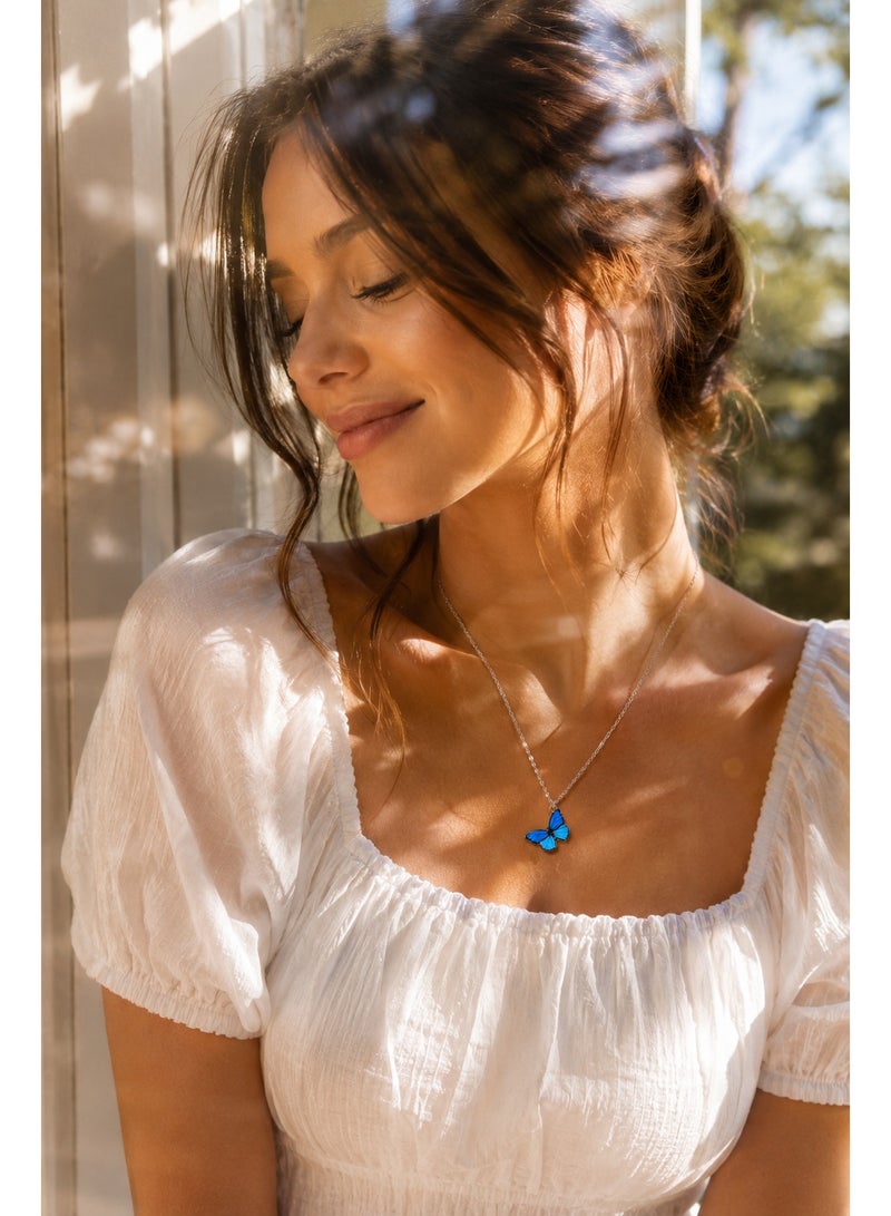 RAFAL Blue Morpho Butterfly Pendant Necklace for Women – Elegant Silver-Plated 3D Butterfly Chain, Premium Sophisticated Jewelry Accent for Special Occasions, Birthdays & Luxury Gifting - Image 5