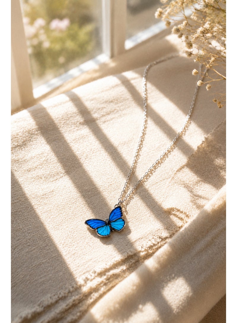 RAFAL Blue Morpho Butterfly Pendant Necklace for Women – Elegant Silver-Plated 3D Butterfly Chain, Premium Sophisticated Jewelry Accent for Special Occasions, Birthdays & Luxury Gifting - Image 2