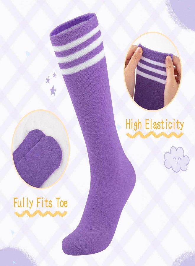 Comfoex Kids Soccer Socks 4 Pairs Girls Baseball Football Sports Tall With Cotton Stripes Girls Knee High Socks - Image 2