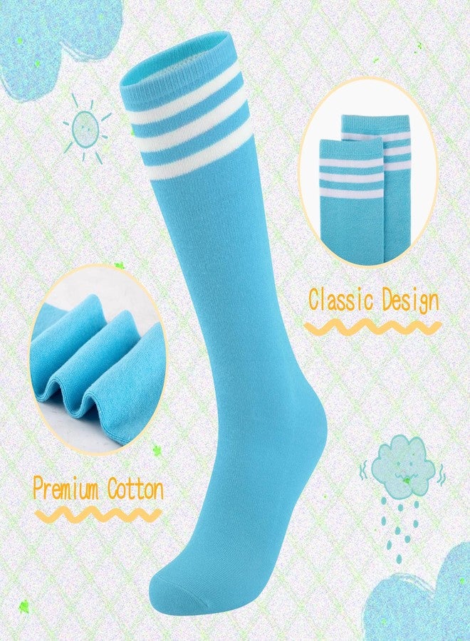 Comfoex Kids Soccer Socks 4 Pairs Girls Baseball Football Sports Tall With Cotton Stripes Girls Knee High Socks - Image 5