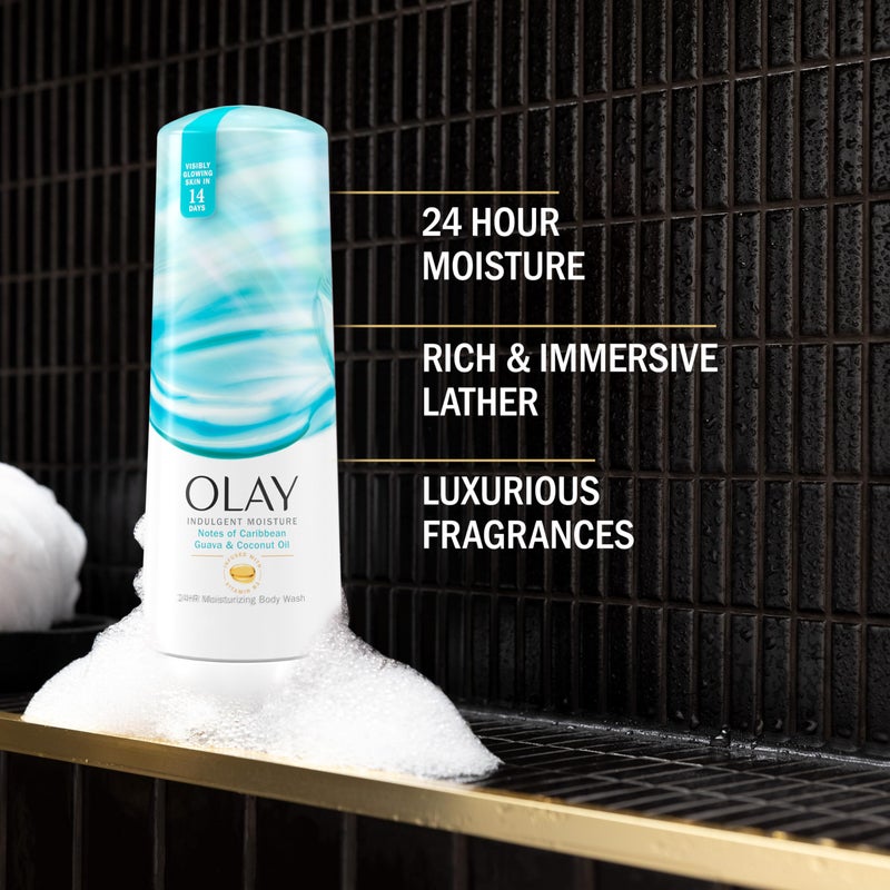 Olay Body Wash for Women, Indulgent Moisture, 24hr Moisturizing & Nourishing Formula, Infused with Vitamin B3 Complex, Luxurious Fragrances, Guava & Coconut Scent, 20 fl oz - Image 2