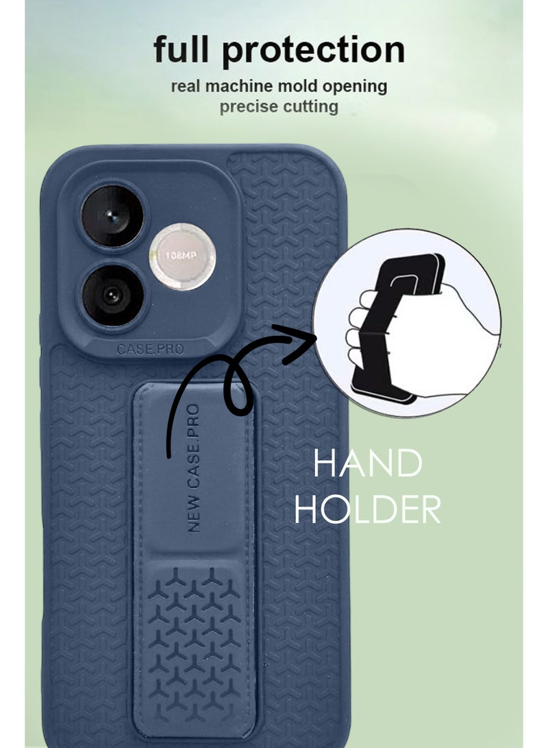 Honor 600 Lite - Blue Semi Soft Self Designed Magnetic Back Stand Case  With Foldable Kickstand & Finger Strap - Image 4