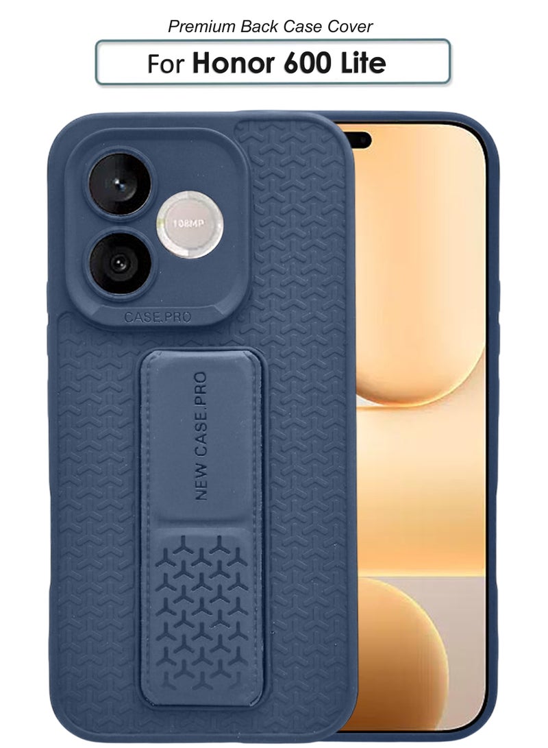 Honor 600 Lite - Blue Semi Soft Self Designed Magnetic Back Stand Case  With Foldable Kickstand & Finger Strap - Image 1