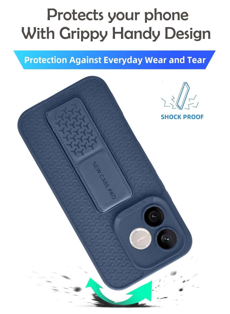 Honor 600 Lite - Blue Semi Soft Self Designed Magnetic Back Stand Case  With Foldable Kickstand & Finger Strap - Image 3