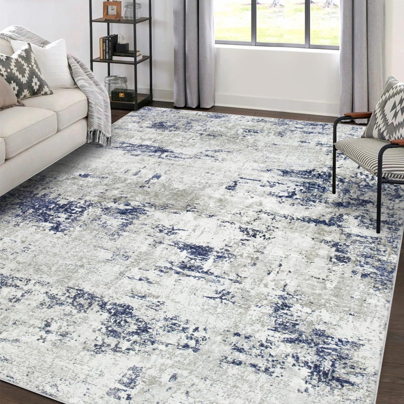 Gent drizz Area Rugs 5x7 Living Room: Large Modern Abstract Washable Rug Soft Anti-Skid Non-Shedding Carpet Indoor Floor Thin Carpets for Bedroom Dining Room Farmhouse Nursery Home Office Night Blue Grey - Image 1