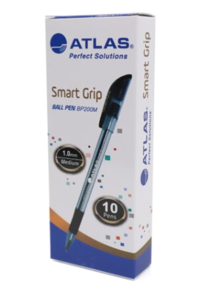 ATLAS Ball Pen 1.0mm Med BK Smart Grip Pack of 10