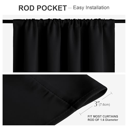 PONY DANCE Short Blackout Kitchen Curtains 36 inch Length, Half Window Cafe Panles, Black Out RV Bunk Drapes, Thermal Insulated Small Curtains for Basement&Camper, W42 x L36 inches, Black, 2 Panels - Image 3