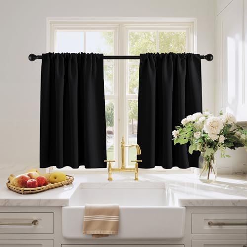 PONY DANCE Short Blackout Kitchen Curtains 36 inch Length, Half Window Cafe Panles, Black Out RV Bunk Drapes, Thermal Insulated Small Curtains for Basement&Camper, W42 x L36 inches, Black, 2 Panels - Image 4