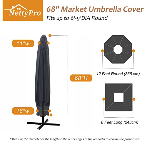NettyPro Patio Umbrella Cover Outdoor Waterproof Market Umbrella Parasol Cover Fits 6ft to 9ft Black - Image 3