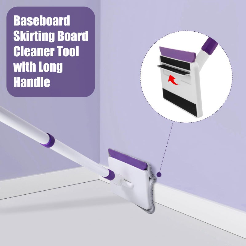 wlich Baseboard Cleaner Tool with Handle, 60" Extendable Long Handle Baseboard Cleaner with 5 Reusable Pads for Baseboards Cleaning, Ceiling, Wall, Floor, Bathroom Kitchen - Image 3