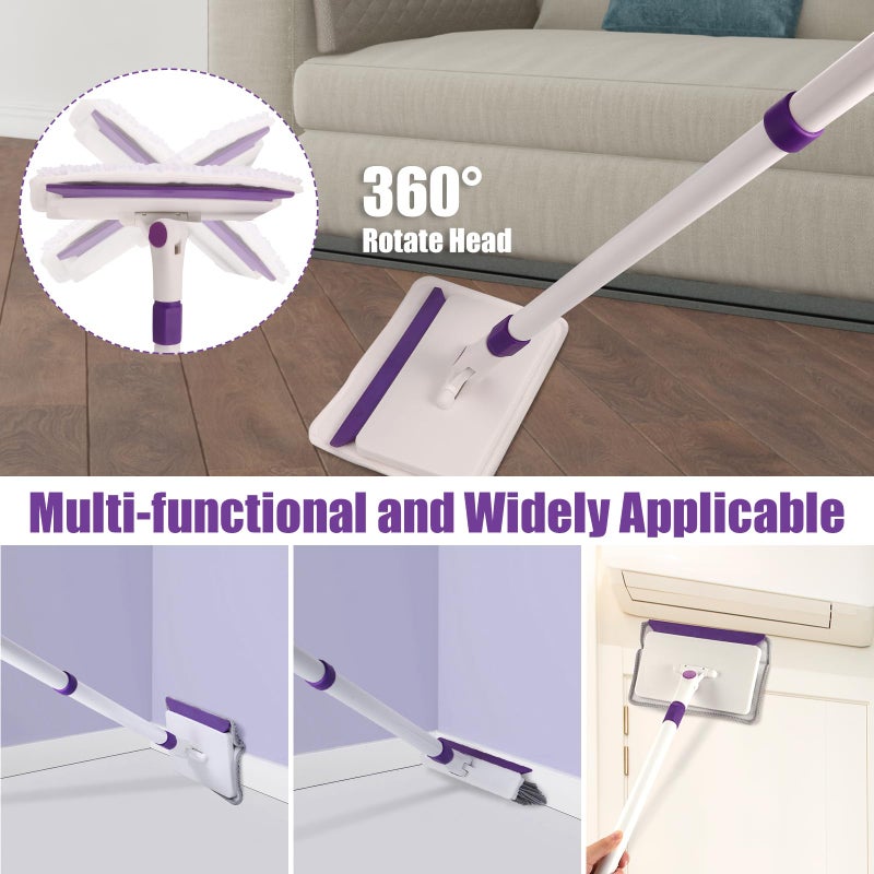 wlich Baseboard Cleaner Tool with Handle, 60" Extendable Long Handle Baseboard Cleaner with 5 Reusable Pads for Baseboards Cleaning, Ceiling, Wall, Floor, Bathroom Kitchen - Image 4