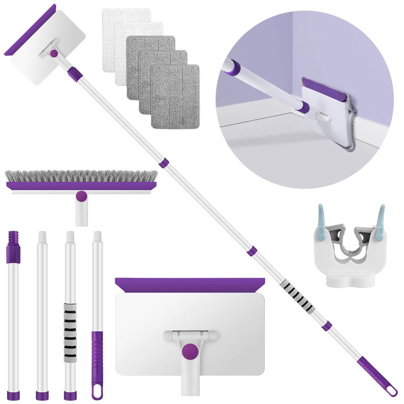 wlich Baseboard Cleaner Tool with Handle, 60" Extendable Long Handle Baseboard Cleaner with 5 Reusable Pads for Baseboards Cleaning, Ceiling, Wall, Floor, Bathroom Kitchen - Image 1