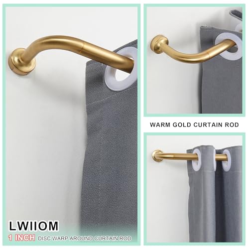 Lwiiom Warm Gold Curtain Rod for Windows 28 to 86 Inch, Internal Splicing 1 Inch Diameter Disc, Adjustable Room Darkening Curtain with Aluminum Finials and Brackets, Wrap Around Design - Image 2