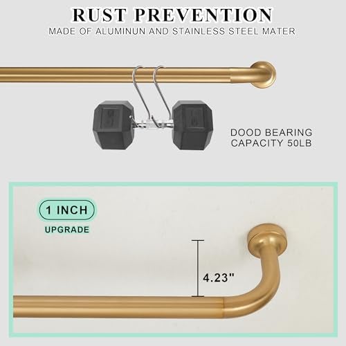 Lwiiom Warm Gold Curtain Rod for Windows 28 to 86 Inch, Internal Splicing 1 Inch Diameter Disc, Adjustable Room Darkening Curtain with Aluminum Finials and Brackets, Wrap Around Design - Image 3