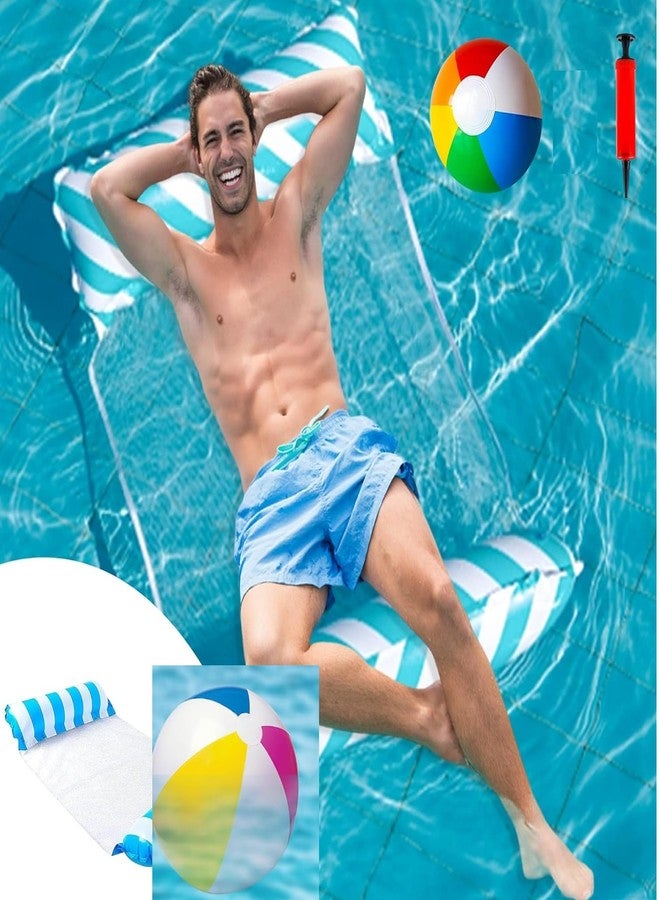 Angels Inflatable Hammock Pool Float 2 Pack Blue and Pink Floater with Beach Ball and Pump, - Image 3