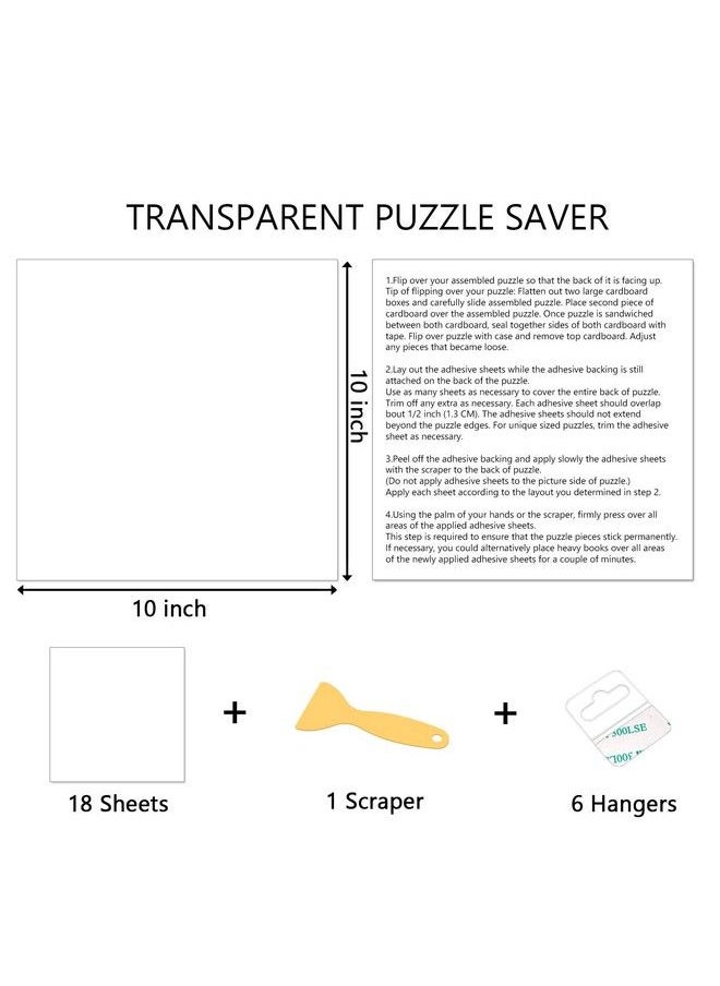 WISHDIAM - Puzzle Glue Sheets For 3 X 1000 Puzzles 18 Puzzle Saver Sheets Peel & Stick Puzzle Saver No Stress & No Mess Clear Puzzle Sticker Sheets Preserve Your Puzzles With 6 Adhesive Hangers & 1 Scraper - Image 1