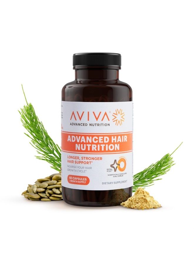 Aviva Advanced Hair Nutrition Hair Growth Vitamins – 60 Capsules Hair Vitamins Dietary Supplement for Thicker, Fuller Hair – Biotin 5000mcg with 18 Essential Oils and Nutrients  - Image 1