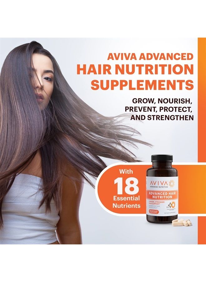 Aviva Advanced Hair Nutrition Hair Growth Vitamins – 60 Capsules Hair Vitamins Dietary Supplement for Thicker, Fuller Hair – Biotin 5000mcg with 18 Essential Oils and Nutrients  - Image 2