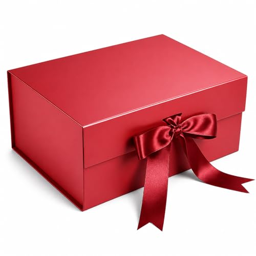 Aakriti Maroon Foldable Gift Box Empty Gift Box with Satin Ribbon, Multipurpose Hamper Box Holds upto 5 kg Reuse Gift Boxes Box for Gift Packing (Small 18 x 17 x 9 cm, Maroon Matte Finish 1Pcs) - Image 1
