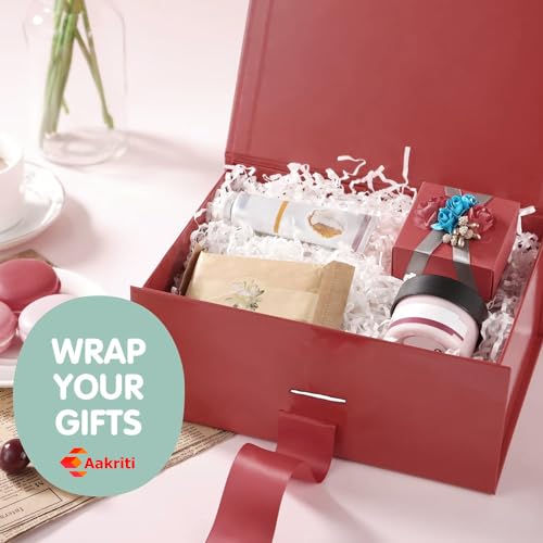 Aakriti Maroon Foldable Gift Box Empty Gift Box with Satin Ribbon, Multipurpose Hamper Box Holds upto 5 kg Reuse Gift Boxes Box for Gift Packing (Small 18 x 17 x 9 cm, Maroon Matte Finish 1Pcs) - Image 4
